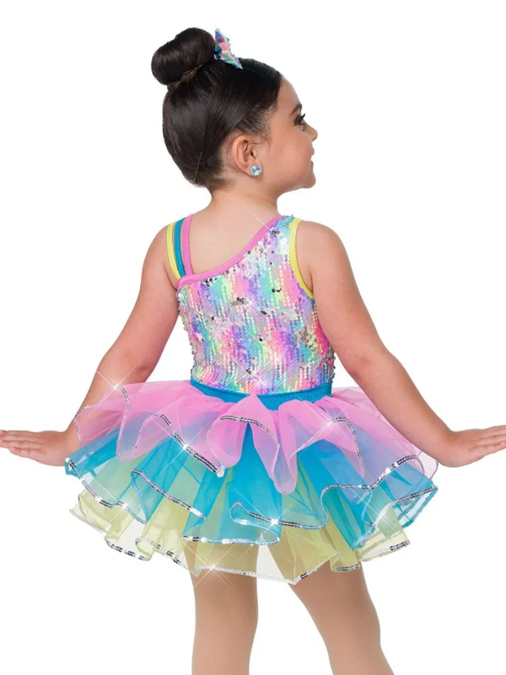 Rainbow Sequin Dance Tutu Costume and Bow. A Wish Come True. Sugar Rush.
